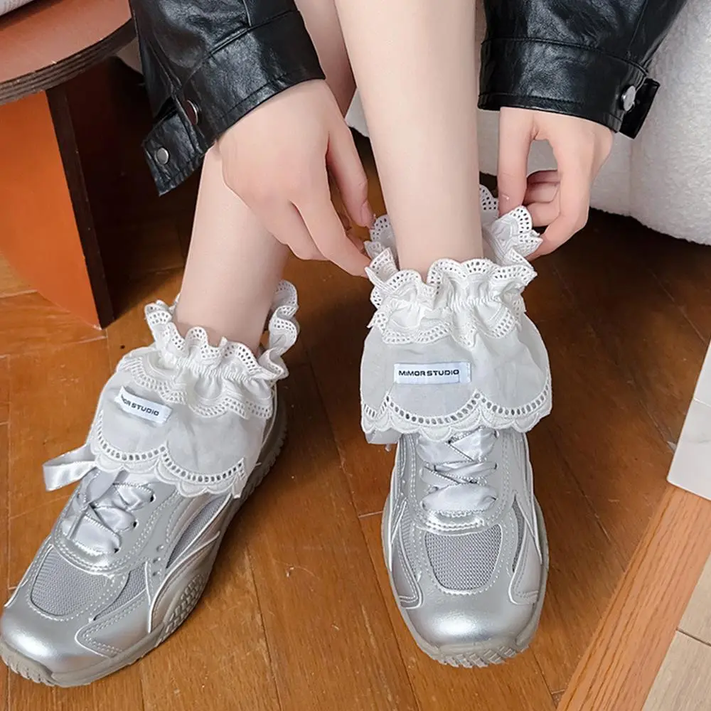 Y2K Korean White Lace Socks Cuffs Cute Bowknot Socks Covers JK Lolita Leg Warmer Fashion Foot Cover Girls Pile Up Socks Cuffs