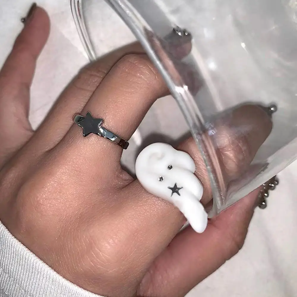 Subculture Cute Angel Wing Ring INS Star Opening Adjustable Rings Unisex Punk Gothic Jewelry Accessories Y2K White Wing Rings