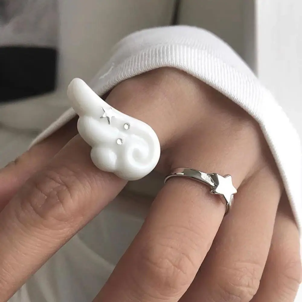 Subculture Cute Angel Wing Ring INS Star Opening Adjustable Rings Unisex Punk Gothic Jewelry Accessories Y2K White Wing Rings