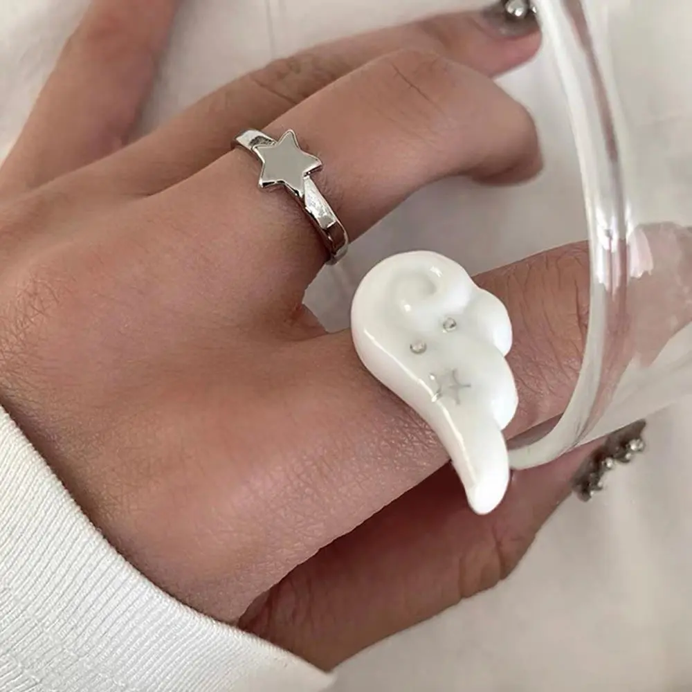 Subculture Cute Angel Wing Ring INS Star Opening Adjustable Rings Unisex Punk Gothic Jewelry Accessories Y2K White Wing Rings
