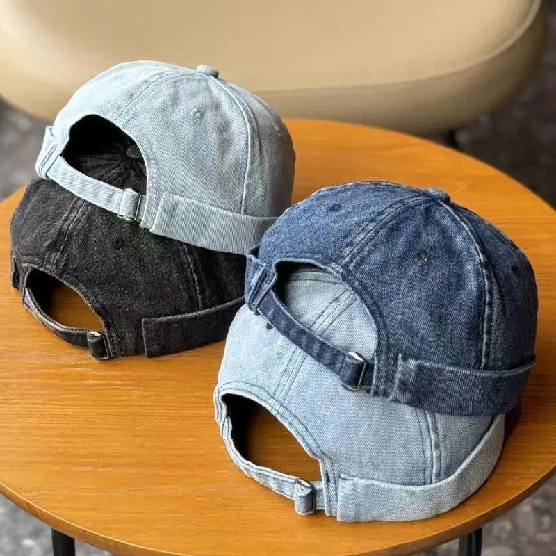 Unisex Denim Beanie Hats Dome Melon Hip Hop Caps Brimless Hat Vintage Streetwear Skullcap Bonnet Docker Cap Adjustable Dad Hat