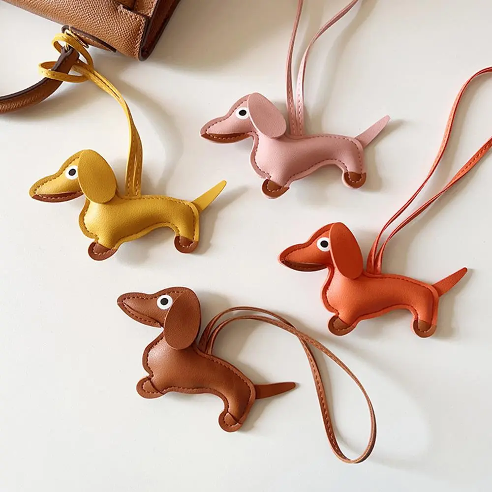 Mini Sausage Dog Keychain PU Leather Animals Keyring Hanging Ornament Backpack Handbag Charm Gift For Men Women Korean Bag Charm