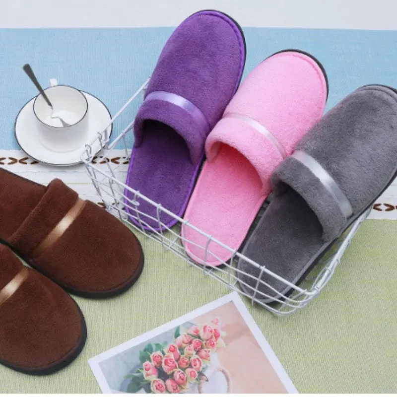 1 Pair Women's Men's Thick Soft Bottom Home Slippers Coral Fleece Hotel Slippers Anti-slip SPA Plush Warm Platform Slippers