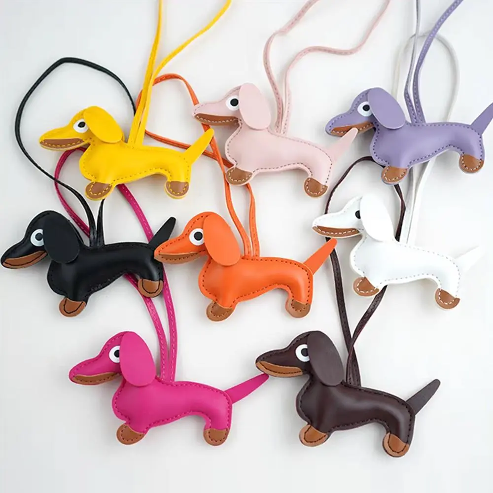 Mini Sausage Dog Keychain PU Leather Animals Keyring Hanging Ornament Backpack Handbag Charm Gift For Men Women Korean Bag Charm
