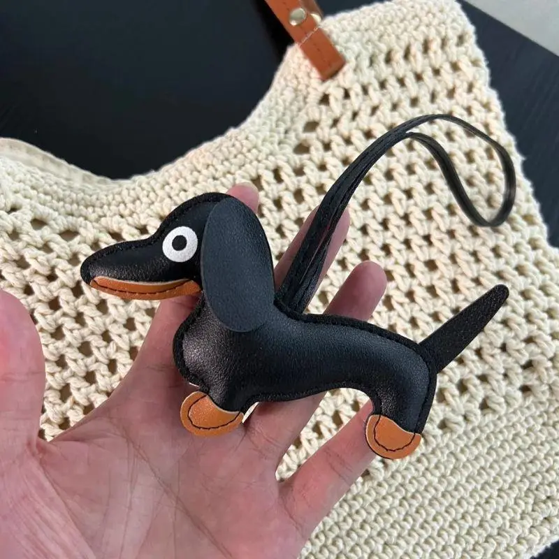 Mini Sausage Dog Keychain PU Leather Animals Keyring Hanging Ornament Backpack Handbag Charm Gift For Men Women Korean Bag Charm
