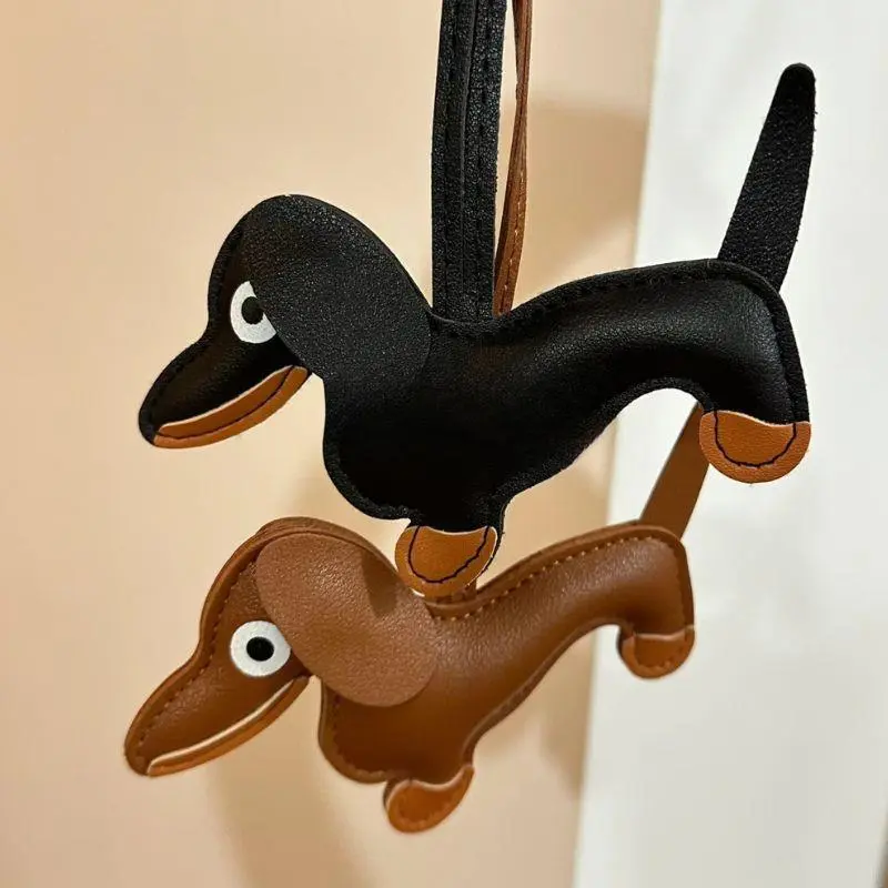 Mini Sausage Dog Keychain PU Leather Animals Keyring Hanging Ornament Backpack Handbag Charm Gift For Men Women Korean Bag Charm