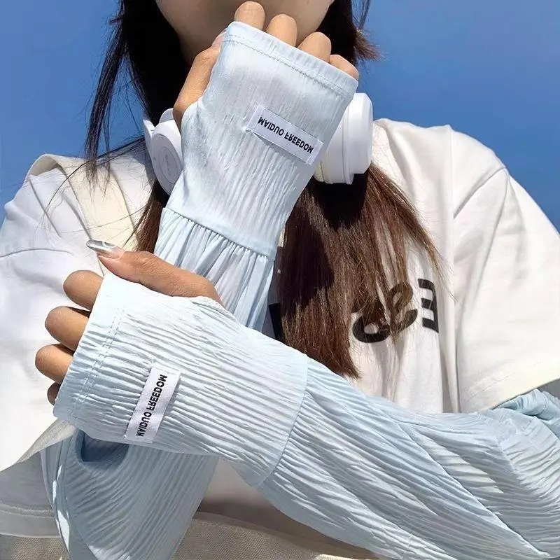 Ladies Ice Silk Sleeves Covers Driving Sun Protection Arm Guard Summer Fashion Pure Color New Arrival Youth Universal Gloves