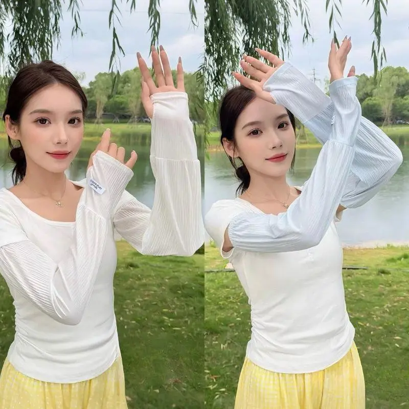Ladies Ice Silk Sleeves Covers Driving Sun Protection Arm Guard Summer Fashion Pure Color New Arrival Youth Universal Gloves