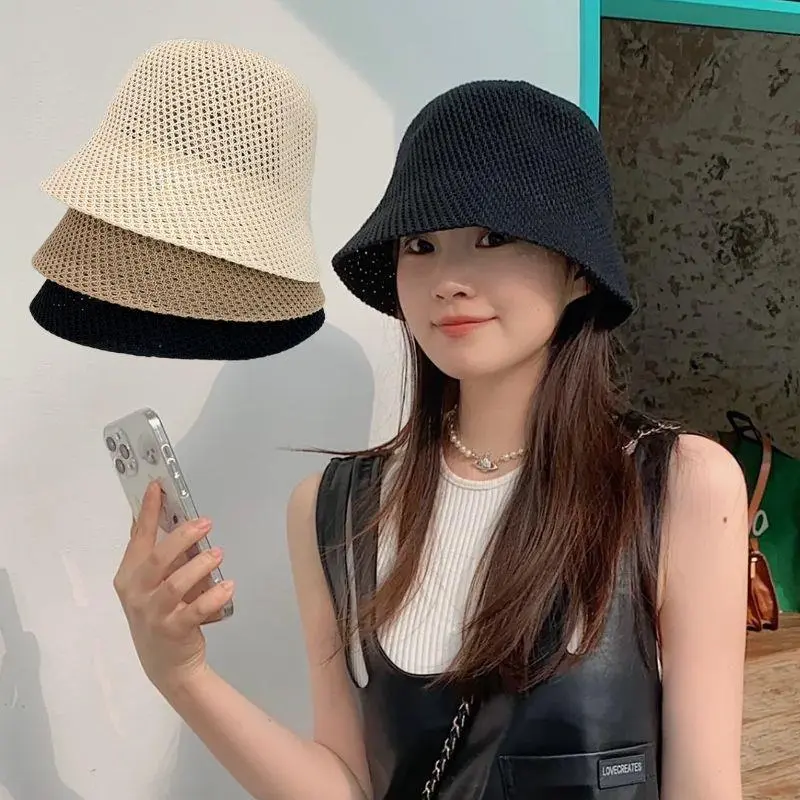 Women Bucket Hat Summer Hollow Out Thin Breathable Sun Hat Female Beach Panama Cap Fold Outdoor Japanese Lesure Fishierman Cap