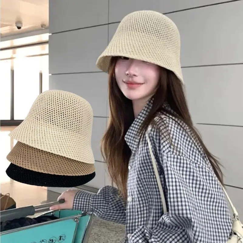Women Bucket Hat Summer Hollow Out Thin Breathable Sun Hat Female Beach Panama Cap Fold Outdoor Japanese Lesure Fishierman Cap