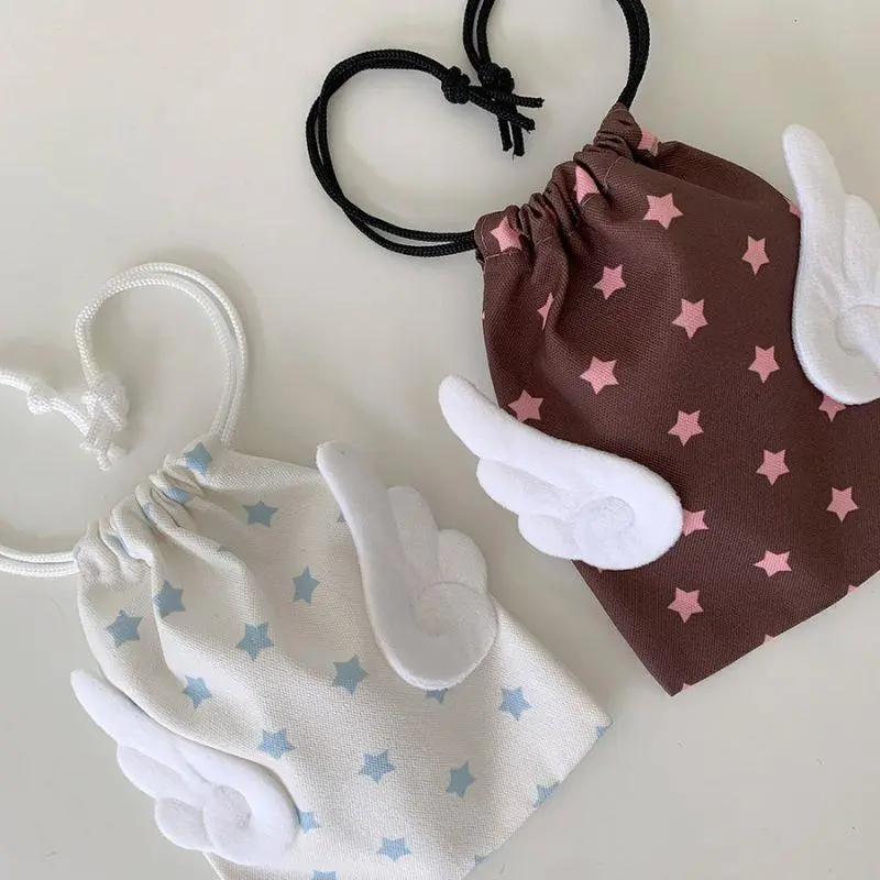 Chic Star Angel Wings Canvas Storage Bag With Drawstring Dustproof Organizer For Travel Cosmetics Organizer Bag Makeup Pouch