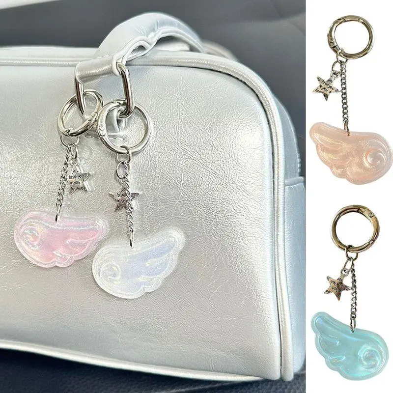 New Y2K Japanese Star Wing Keychain Bag Pendant For Anime Lovers Backpack Decoration Accessories Colorful Wing Car Keyring