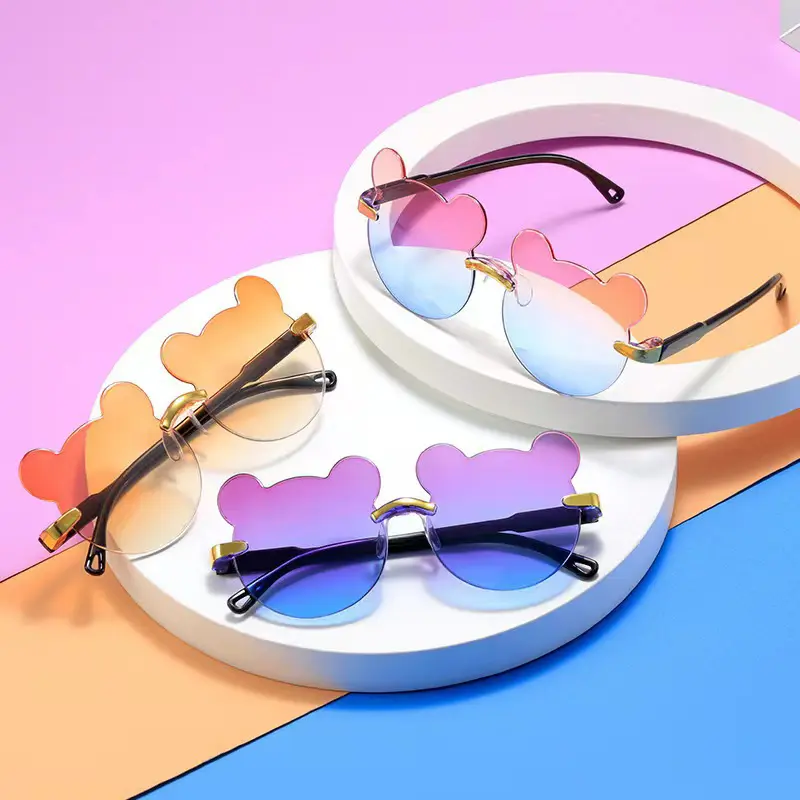 Kids Sun Sunglasses Bear Shape Children Glasses Cartoon Rimless UV400 Child Eyeglasses Outdoor Anti-Glare Girls Boys Sunglasses