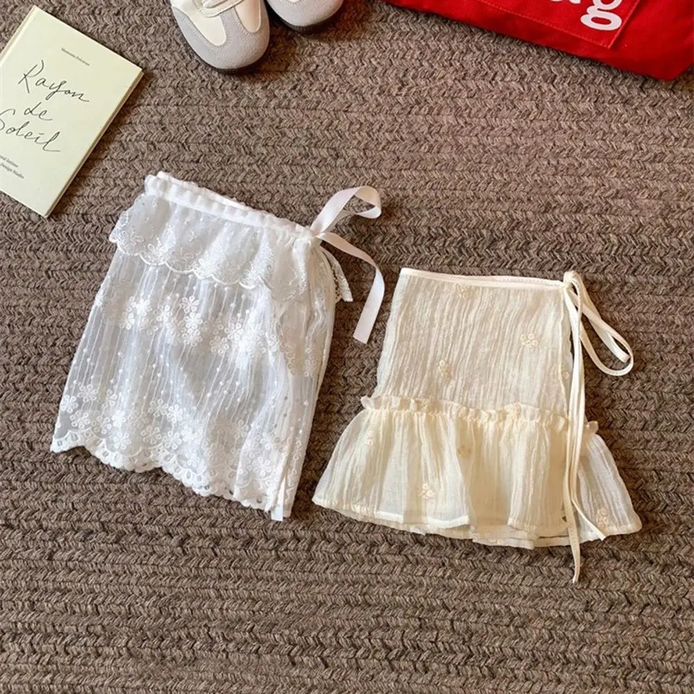Lace-up Fashion Fart Curtain Y2k White Skirt For Women Pleated Lace Korean Style Skirt Curtain Floral Printed Casual Mini Skirts