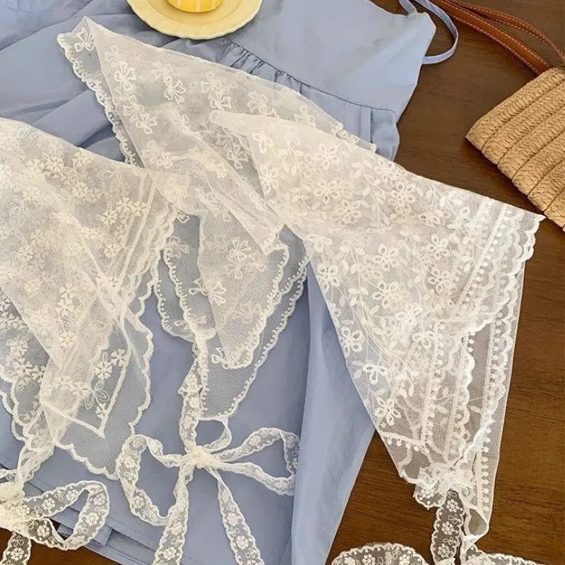 Lace Mini Skirts Women Elegant Sweet Lolita Short Skirt High Waist Y2k Ruffle Skirt Style French Lace Triangular Scarf Headscarf
