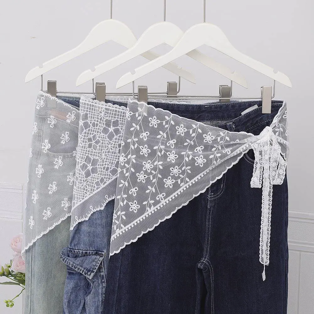 Lace Mini Skirts Women Elegant Sweet Lolita Short Skirt High Waist Y2k Ruffle Skirt Style French Lace Triangular Scarf Headscarf