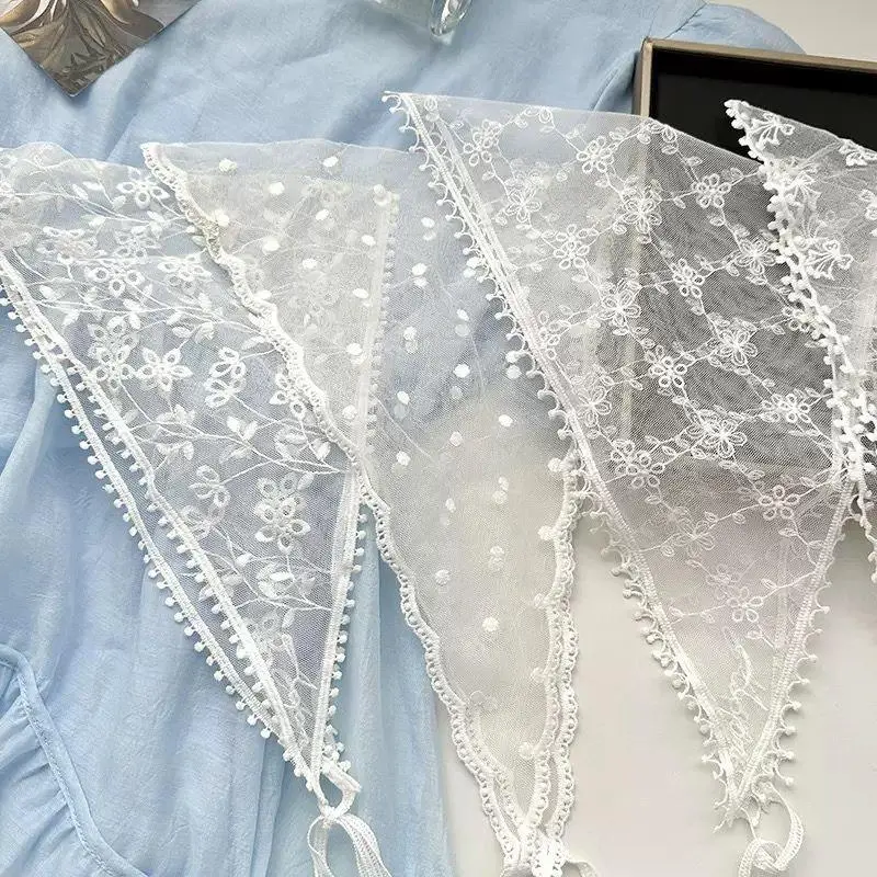 Lace Mini Skirts Women Elegant Sweet Lolita Short Skirt High Waist Y2k Ruffle Skirt Style French Lace Triangular Scarf Headscarf