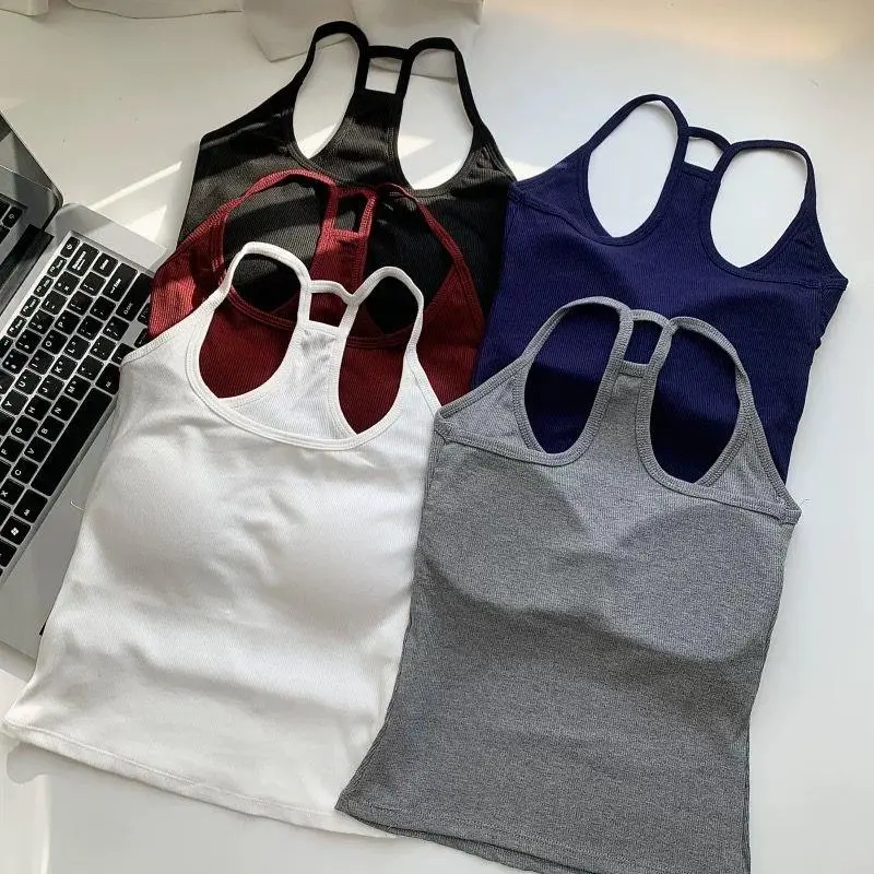 Korean Halter Base Tops Suspender Vest Hot Girls T-shirt With Chest Pads Slim Summer Backless Female Tops Solid Color Women Top