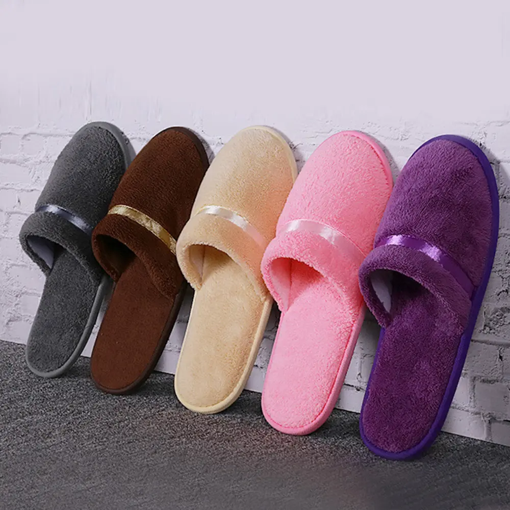 1 Pair Coral Fleece Men Women Cheap Hotel Slippers Thick Soft Bottom Home Slippers Warm Platform Slippers Travel SPA Slipper