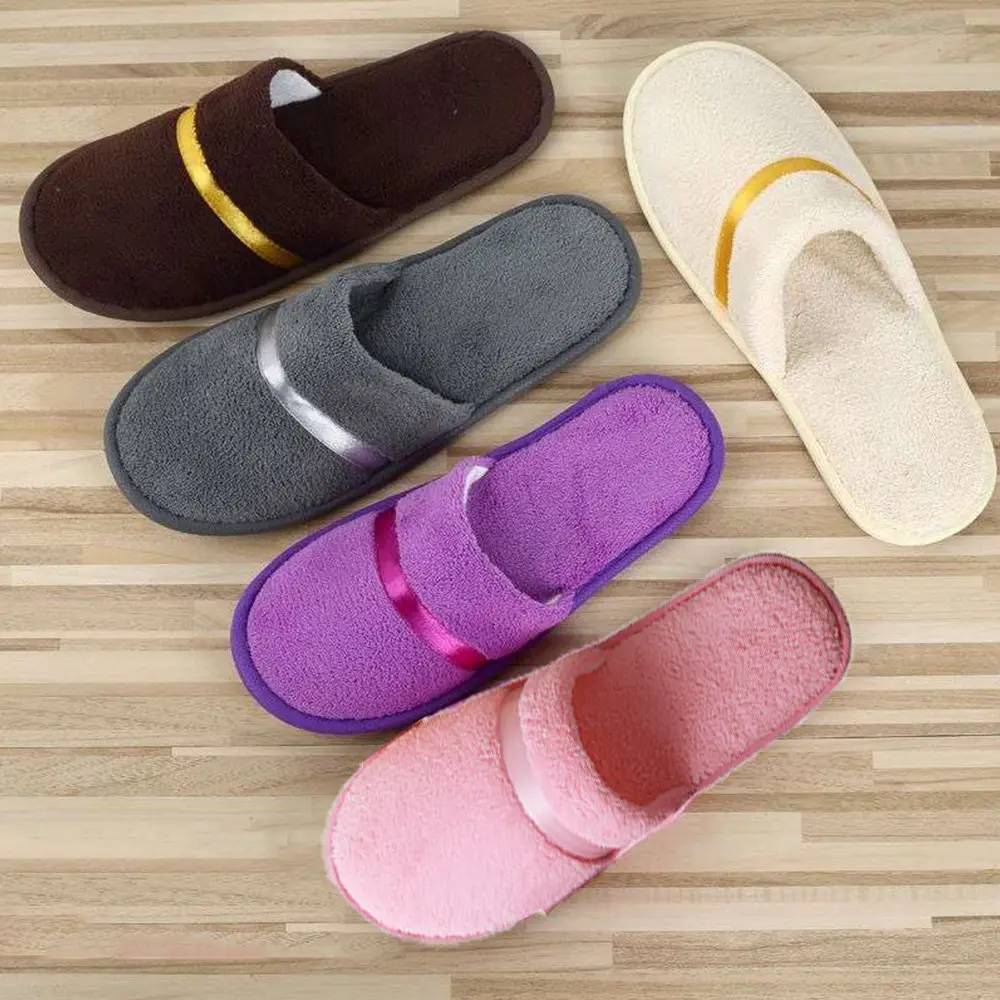 1 Pair Coral Fleece Men Women Cheap Hotel Slippers Thick Soft Bottom Home Slippers Warm Platform Slippers Travel SPA Slipper