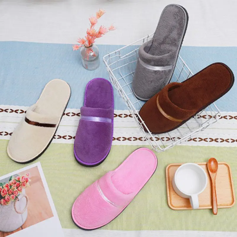 1 Pair Coral Fleece Men Women Cheap Hotel Slippers Thick Soft Bottom Home Slippers Warm Platform Slippers Travel SPA Slipper