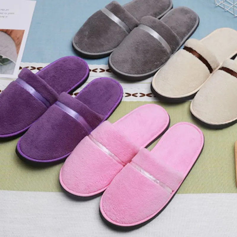 1 Pair Coral Fleece Men Women Cheap Hotel Slippers Thick Soft Bottom Home Slippers Warm Platform Slippers Travel SPA Slipper