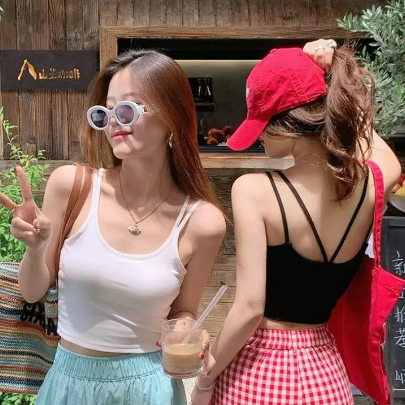 Sexy Solid Tank Tops With Chest Pads Harajuku Korean Female Off Shoulder Knitted Summer Women Tops Sleeveless Base T-shirt