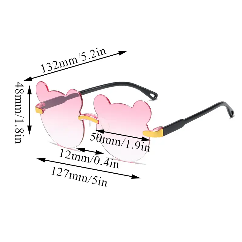 Girls Boys Cartoon Bear Rimless Sunglasses UV400 Children Retro Round Glasses Eyeglass Outdoor Infant Ultraviolet-proof Eyewear