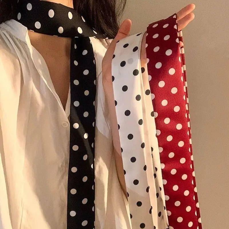 Ribbon Polka Dot Scarf Thin Long Scarves Elegant Satin Silk Narrow Hair Scarf Neckerchief Choker Streamer Small Shawls 5x200cm
