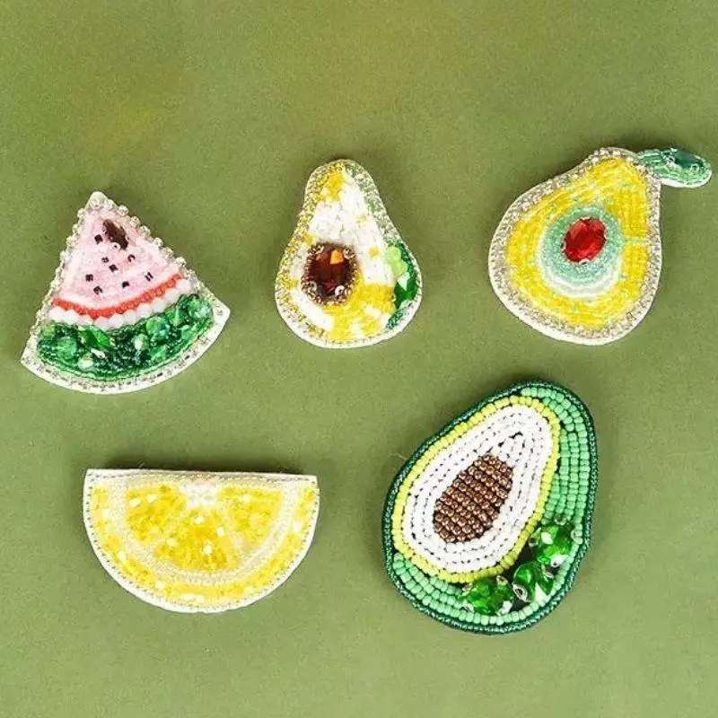 Handmade Beads Patches Lemon Guava Watermelon Avocado Fruit Sequins Rhinestone Beaded Appliques Patches DIY Clothing Accessories