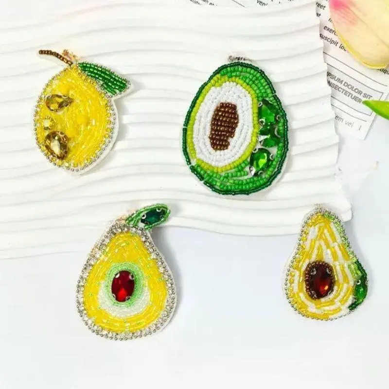 Handmade Beads Patches Lemon Guava Watermelon Avocado Fruit Sequins Rhinestone Beaded Appliques Patches DIY Clothing Accessories