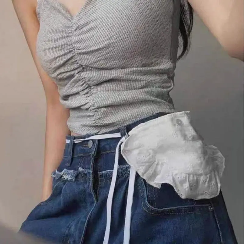 New Korean Lace Trim Bandage Handbags Women Trendy Waist Bags Sweet White Lace  Layered Fairy Bag Storage Bag Y2k Waist Packs