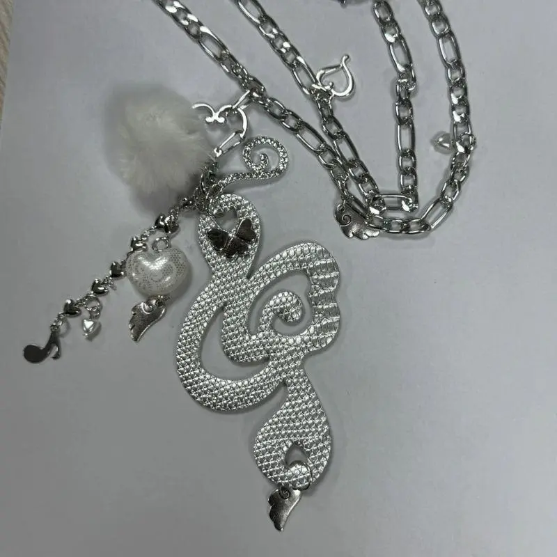 Y2K Jewelry Musical Notes Wings Heart Pendant Necklace For Women Harajuku INS Accessories Korean Fashion Chain Necklace Punk