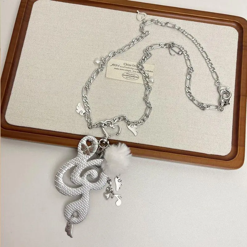 Y2K Jewelry Musical Notes Wings Heart Pendant Necklace For Women Harajuku INS Accessories Korean Fashion Chain Necklace Punk