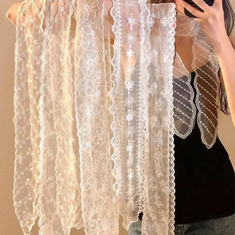 New Lace Floral Hair Scarf Long Skinny Ribbon Headscarf Lace Hair Band Bohemian Hair Scarf Strip Scarves Travel Photo Headband