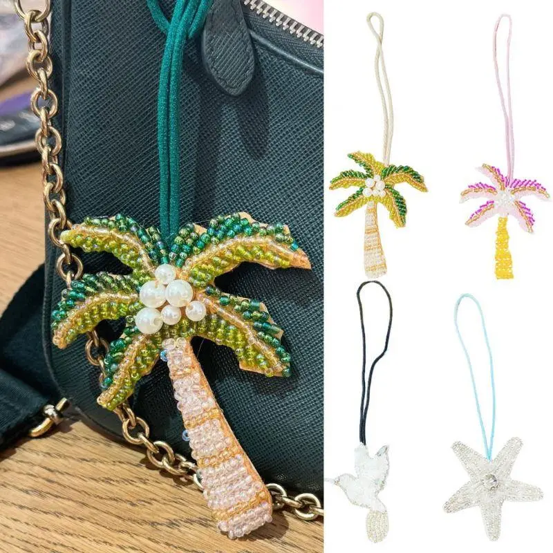 New Coconut Tree Applique Patch Crystal Starfish Sequin Handmade Beaded Clothing Sew On Patches Hanging Rope Keyring Bag Pendant