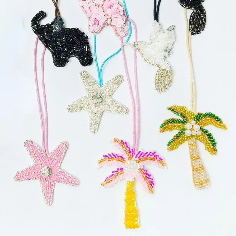 New Coconut Tree Applique Patch Crystal Starfish Sequin Handmade Beaded Clothing Sew On Patches Hanging Rope Keyring Bag Pendant