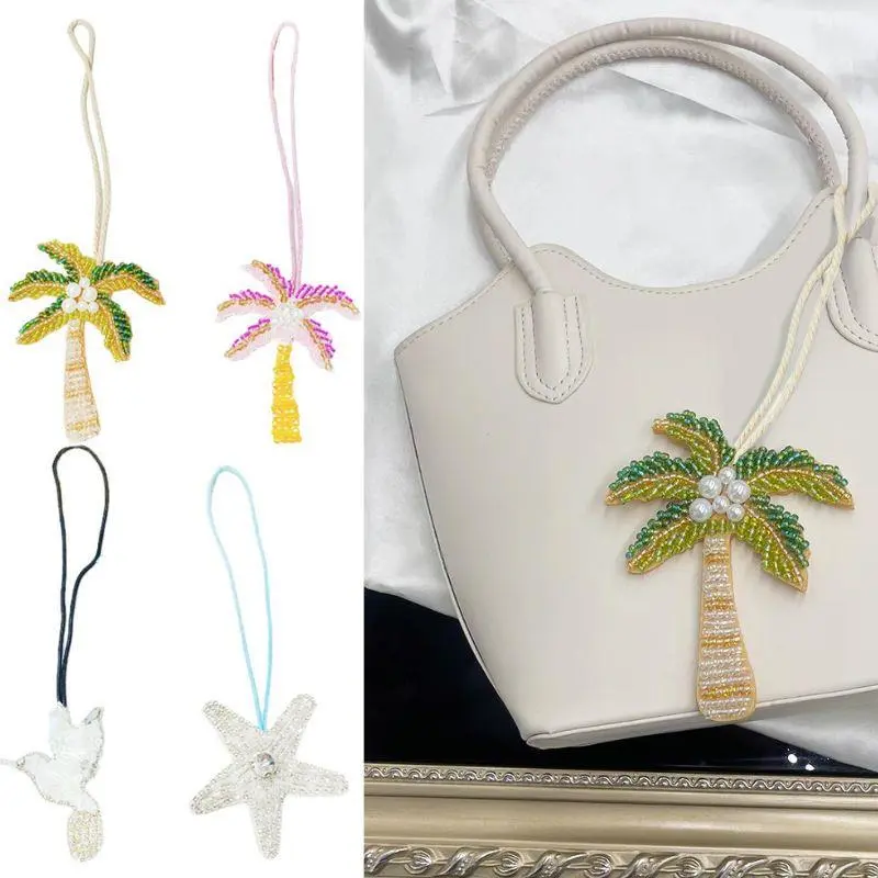 New Coconut Tree Applique Patch Crystal Starfish Sequin Handmade Beaded Clothing Sew On Patches Hanging Rope Keyring Bag Pendant