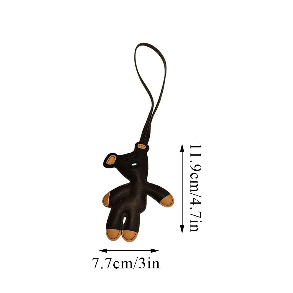 Vintage Bean Bear Keychain PU Leather Animals Keyring Hanging Ornament Backpack Handbag Charm For Men Women Korean Bag Charm Y2k