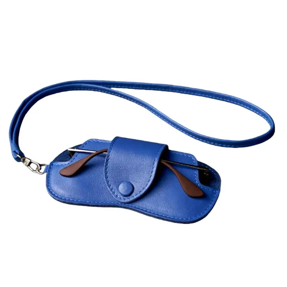 PU Leather Sunglasses Storage Bag With Lanyard Solid Sunglasses Pouch Durable Porable Hanging Sunglasses Bag With Neck Strap