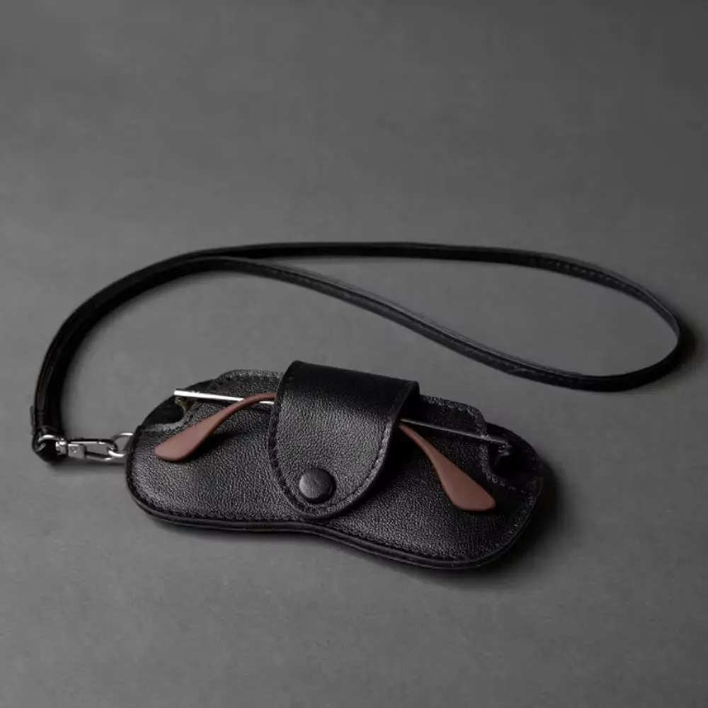 PU Leather Sunglasses Storage Bag With Lanyard Solid Sunglasses Pouch Durable Porable Hanging Sunglasses Bag With Neck Strap