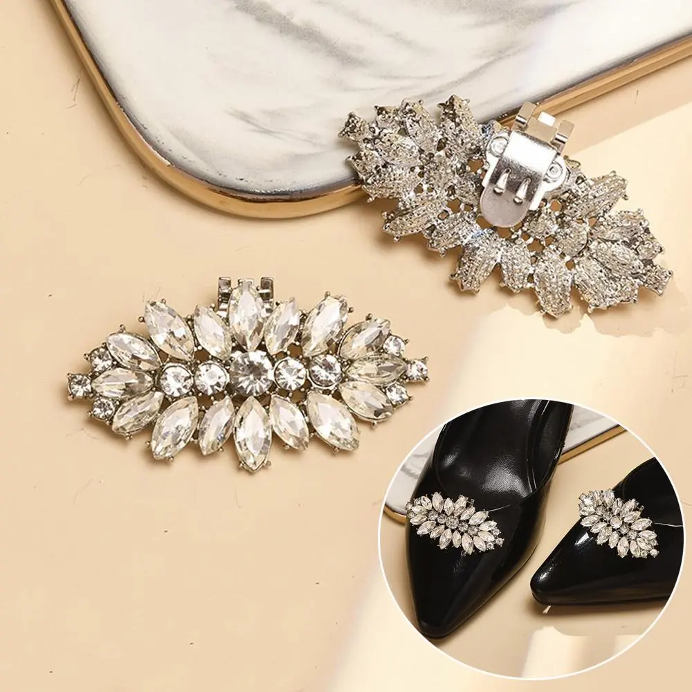 1Pc Shiny Shoe Clips Rhinestone Wedding Bride Shoes Decor High Heel Charms Jewelry Bows Crystal Shoes Buckle Shoes Accessories