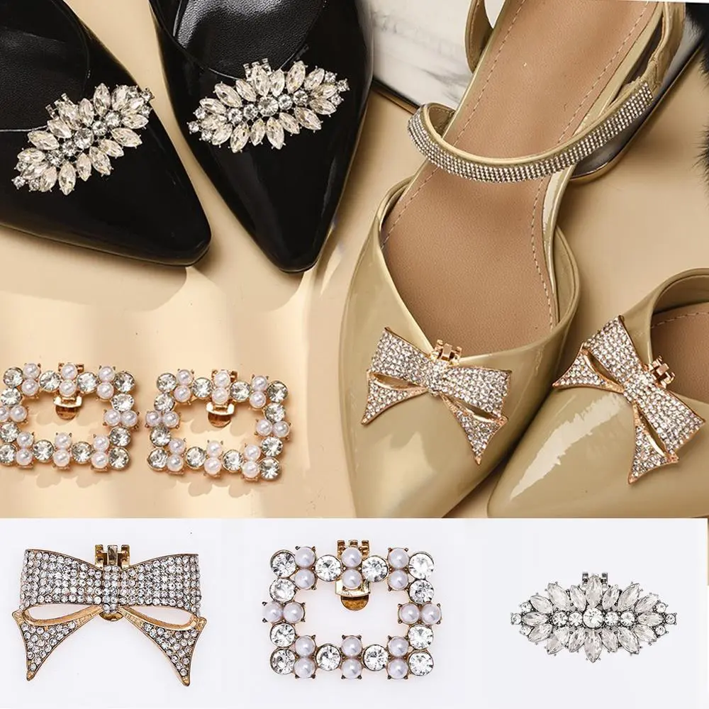 1Pc Shiny Shoe Clips Rhinestone Wedding Bride Shoes Decor High Heel Charms Jewelry Bows Crystal Shoes Buckle Shoes Accessories