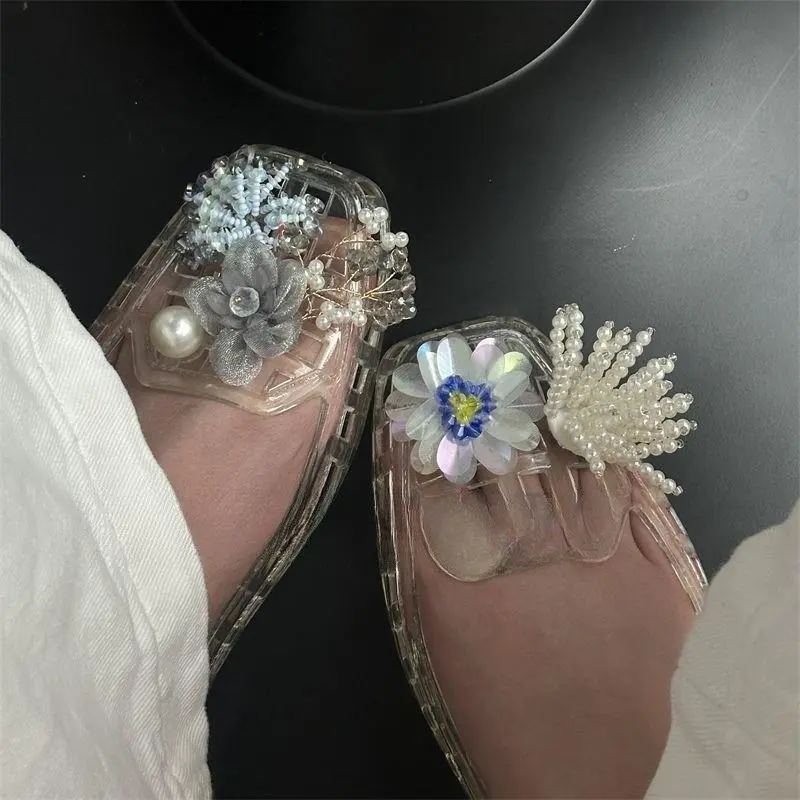 Exquisite Sequined Flowers Beaded Shoe Charms Shiny Pearl Sequin Jelly Shoe Flowers DIY Hole Shoe Sandal Footwear Accessories