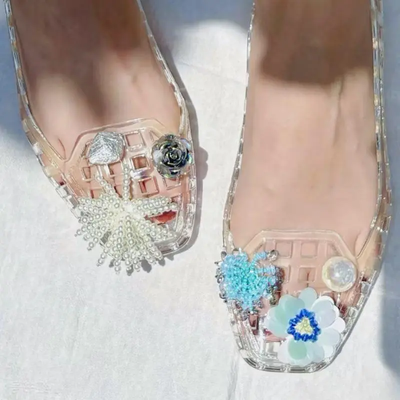 Exquisite Sequined Flowers Beaded Shoe Charms Shiny Pearl Sequin Jelly Shoe Flowers DIY Hole Shoe Sandal Footwear Accessories