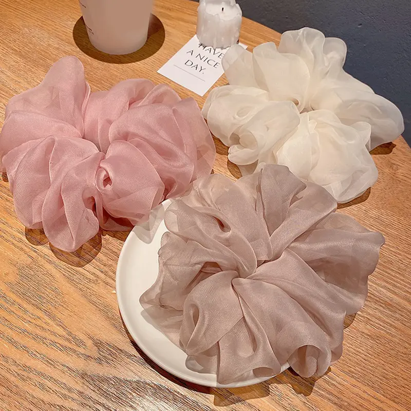 2024 Summer Organza Scrunchies Oversized Girls Sweet Elastic Hair Bands Lady Hair Accessories Chiffon Ponytail Holders Hair Rope