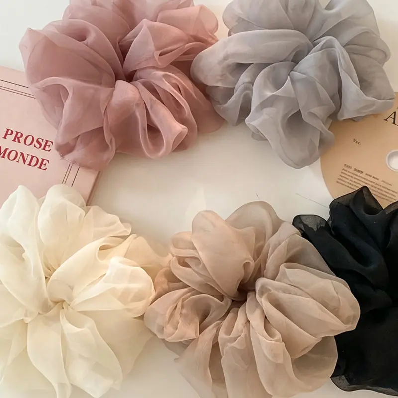 2024 Summer Organza Scrunchies Oversized Girls Sweet Elastic Hair Bands Lady Hair Accessories Chiffon Ponytail Holders Hair Rope