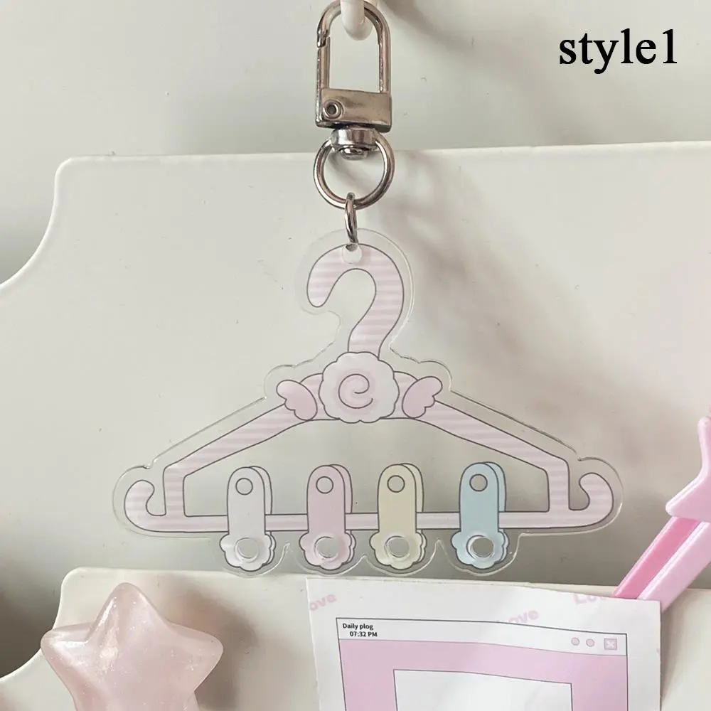 Acrylic Clothes Hanger Design Carabiner Keychain Backpack Pendant Bag Charms Korean Handbook Decor Creative Cartoon Keyring