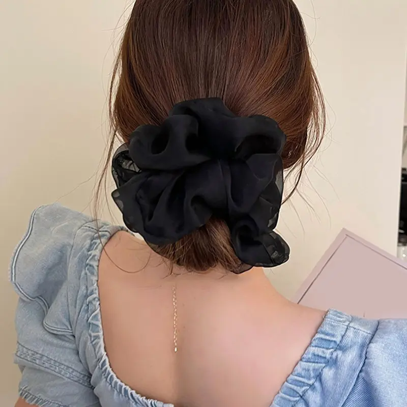2024 Summer Organza Scrunchies Oversized Girls Sweet Elastic Hair Bands Lady Hair Accessories Chiffon Ponytail Holders Hair Rope