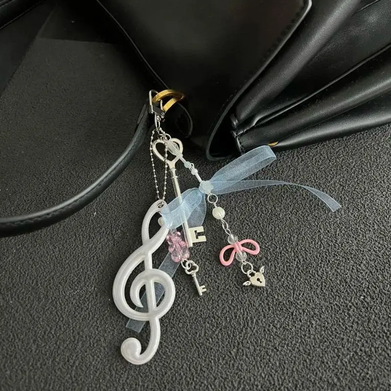 Creative Bowknot Keychain Music Note Pendant Y2K Resin Texture Suitable For Music Lovers And Cartoon Enthusiasts Present